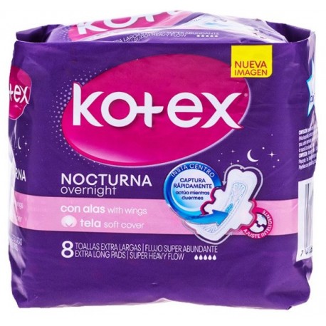 Toallas kotex nocturnas con alas 8 unidad