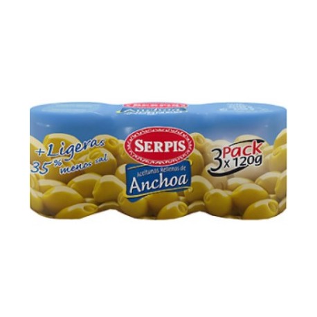 Aceituna Serpis con Anchoas Menos Sal  Pack 3 unidades  120g